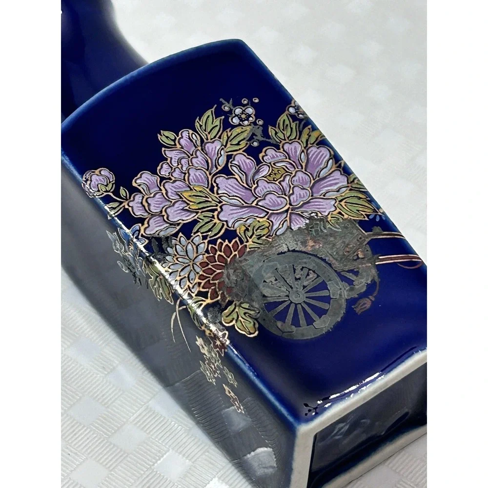 Vintage Small Kutani Style Miniature Cobalt Blue Bud Vase‎ 3.5